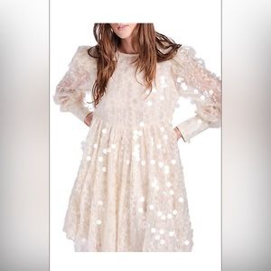 NWT EN SAISON SEQUENCE LACE VINTAGE MIDI BABY DOLL LONG SLEEVE DRESS